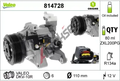 VALEO Kompresor klimatizace VALEO ORIGINS NEW OE TECHNOLOGY VA 814728, 814728