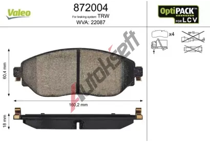 VALEO Sada brzdovch destiek OPTIPACK for LCV VA 872004, 872004