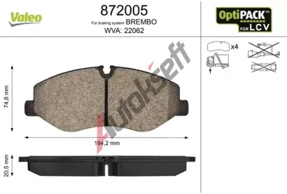 VALEO Sada brzdovch destiek OPTIPACK for LCV VA 872005, 872005