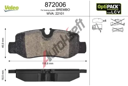 VALEO Sada brzdovch destiek OPTIPACK for LCV VA 872006, 872006