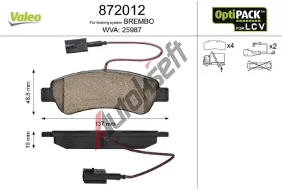 VALEO Sada brzdovch destiek OPTIPACK for LCV VA 872012, 872012