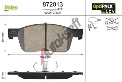 VALEO Sada brzdovch destiek OPTIPACK for LCV VA 872013, 872013