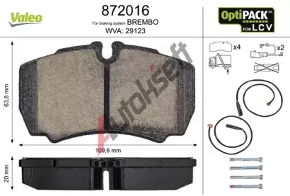 VALEO Sada brzdovch destiek OPTIPACK for LCV VA 872016, 872016