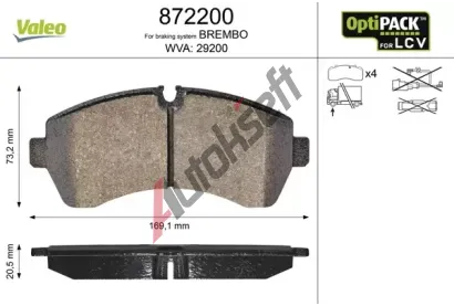VALEO Sada brzdových destiček VA 872200, 872200 VALEO Sada brzdových destiček VA 872200, 872200