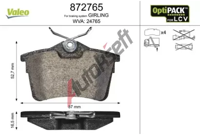 VALEO Sada brzdovch destiek VA 872765, 872765