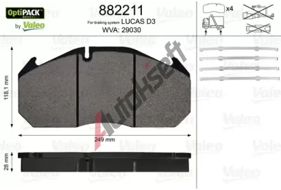 VALEO Sada brzdovch destiek OptiPACK VA 882211, 882211