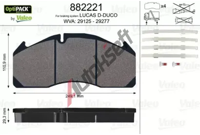 VALEO Sada brzdovch destiek kotouov brzdy OptiPACK VA 882221, 882221