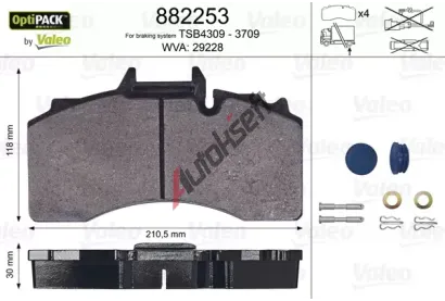 VALEO Sada brzdových destiček OPTIPACK VA 882253, 882253 VALEO Sada brzdových destiček OPTIPACK VA 882253, 882253