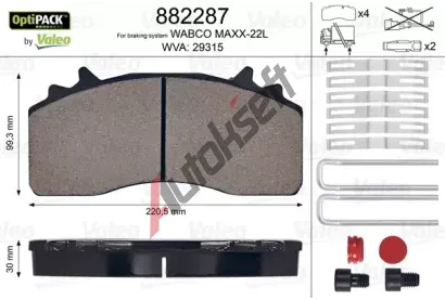 VALEO Sada brzdových destiček OPTIPACK VA 882287, 882287 VALEO Sada brzdových destiček OPTIPACK VA 882287, 882287