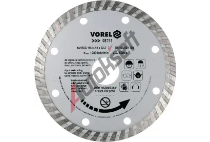 Vorel Kotouč řezný diamantový 115 x 22,2 x 2,0 mm turbo VRL TO-08751, TO-08751 Vorel Kotouč řezný diamantový 115 x 22,2 x 2,0 mm turbo VRL TO-08751, TO-08751