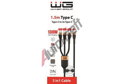 Winner Group Datov kabel type-C_3 x type-C, 5 A, ern, 150 cm WG 12173, 12173