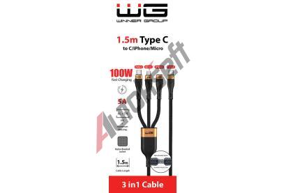 Winner Group Datov kabel type-C_type-C/Lightning/micro, 5 A, ern, 150 cm WG 11623, 11623
