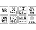 YATO N�stavec 1/2" bit v�cezub� M8 55 mm YTO YT-04342, YT-04342