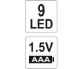 YATO Sv�tilna kapesn� 9 LED (ALU) YTO YT-08570, YT-08570