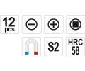 YATO Sada �roubov�k� 12ks, - 3-8 mm, + PH0-PH3, SQ1, SQ2 YTO YT-25967, YT-25967