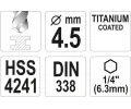 YATO Vrt�k na kov TITAN 1/4" 4,5mm YTO YT-44759, YT-44759