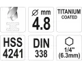 YATO Vrt�k na kov TITAN 1/4" 4,8mm YTO YT-44760, YT-44760
