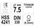 YATO Vrt�k na kov TITAN 1/4" 7,5mm YTO YT-44767, YT-44767