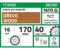 YATO Kotouč na dřevo 170 x 16 mm 40z YTO YT-60583, YT-60583