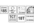 YATO Kotouč na dřevo 185 x 20 mm 18z YTO YT-6063, YT-6063
