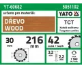 YATO Kotouč na dřevo 216 x 30 mm 48z YTO YT-60682, YT-60682