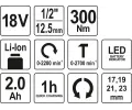 YATO R�zov� utahov�k AKU 1/2" 18V 300Nm YTO YT-82804, YT-82804