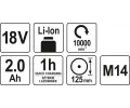 YATO Bruska �hlov� AKU 125 mm 18V 10000 ot. YTO YT-82826, YT-82826