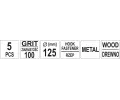 YATO Brusný papír 125 mm P100 5 ks suchý zip YTO YT-83434, YT-83434