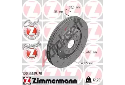 ZIMMERMANN Brzdov kotou drkovan FORMULA Z - 365 mm ZIM 100.3339.70, 100.3339.70