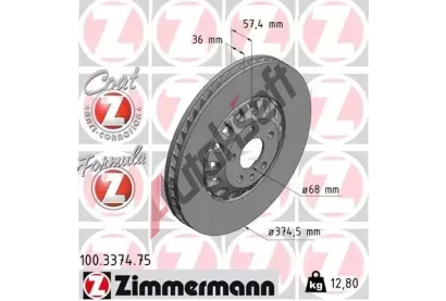 ZIMMERMANN Brzdový kotouč FORMULA Z COAT Z - 375 mm ZIM 100.3374.75, 100.3374.75  ZIMMERMANN Brzdový kotouč FORMULA Z COAT Z - 375 mm ZIM 100.3374.75, 100.3374.75