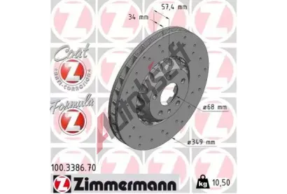 ZIMMERMANN Brzdový kotouč FORMULA Z COAT Z - 349 mm ZIM 100.3386.70, 100.3386.70  ZIMMERMANN Brzdový kotouč FORMULA Z COAT Z - 349 mm ZIM 100.3386.70, 100.3386.70