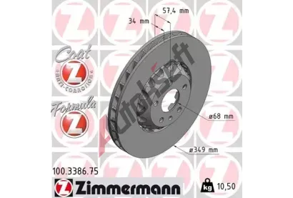 ZIMMERMANN Brzdový kotouč FORMULA Z COAT Z - 349 mm ZIM 100.3386.75, 100.3386.75  ZIMMERMANN Brzdový kotouč FORMULA Z COAT Z - 349 mm ZIM 100.3386.75, 100.3386.75