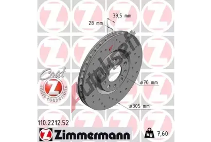 ZIMMERMANN Brzdov kotou drkovan SPORT COAT Z - 305 mm ZIM 110.2212.52, 110.2212.52