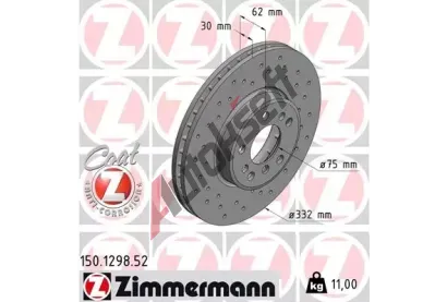 ZIMMERMANN Brzdový kotouč dírkovaný SPORT COAT Z - 332 mm ZIM 150.1298.52, 150.1298.52 ZIMMERMANN Brzdový kotouč dírkovaný SPORT COAT Z - 332 mm ZIM 150.1298.52, 150.1298.52