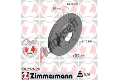 ZIMMERMANN Brzdový kotouč COAT Z - 280 mm ZIM 150.2924.20, 150.2924.20 ZIMMERMANN Brzdový kotouč COAT Z - 280 mm ZIM 150.2924.20, 150.2924.20
