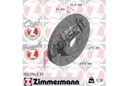 ZIMMERMANN Brzdový kotouč FORMULA Z COAT Z - 370 mm ZIM 150.2943.70, 150.2943.70 ZIMMERMANN Brzdový kotouč FORMULA Z COAT Z - 370 mm ZIM 150.2943.70, 150.2943.70