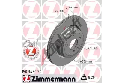 ZIMMERMANN Brzdový kotouč COAT Z - 336 mm ZIM 150.3430.20, 150.3430.20  ZIMMERMANN Brzdový kotouč COAT Z - 336 mm ZIM 150.3430.20, 150.3430.20