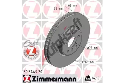 ZIMMERMANN Brzdov kotou COAT Z - 365 mm ZIM 150.3449.20, 150.3449.20