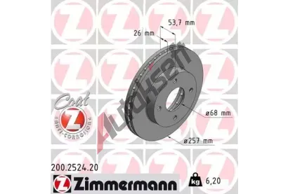 ZIMMERMANN Brzdový kotouč COAT Z - 257 mm ZIM 200.2524.20, 200.2524.20 ZIMMERMANN Brzdový kotouč COAT Z - 257 mm ZIM 200.2524.20, 200.2524.20