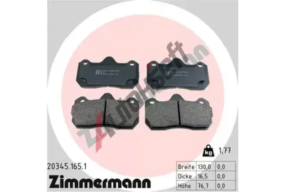 ZIMMERMANN Sada brzdovch destiek - kotouov brzda ZIM 20345.165.1, 20345.165.1