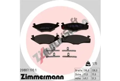 ZIMMERMANN Sada brzdovch destiek - kotouov brzda ZIM 20887.170.1, 20887.170.1