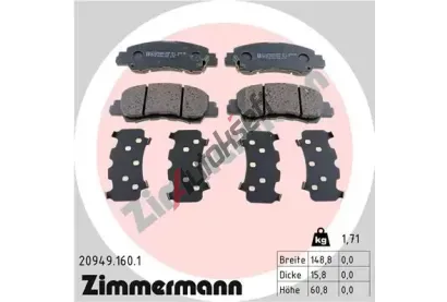 ZIMMERMANN Sada brzdových destiček ZIM 20949.160.1, 20949.160.1 ZIMMERMANN Sada brzdových destiček ZIM 20949.160.1, 20949.160.1