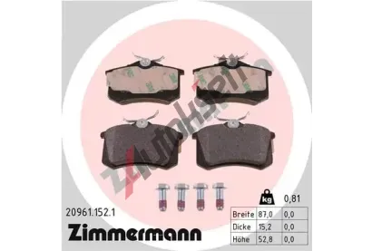 ZIMMERMANN Sada brzdovch destiek - kotouov brzda ZIM 20961.152.1, 20961.152.1