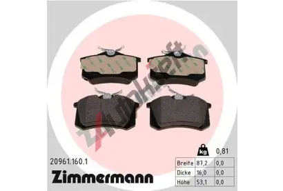 ZIMMERMANN Sada brzdovch destiek - kotouov brzda ZIM 20961.160.1, 20961.160.1