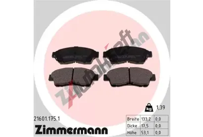 ZIMMERMANN Sada brzdovch destiek - kotouov brzda ZIM 21601.175.1, 21601.175.1