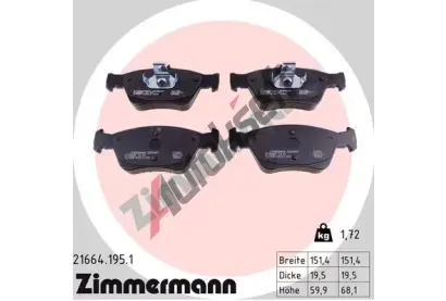 ZIMMERMANN Sada brzdových destiček - kotoučová brzda ZIM 21664.195.1, 21664.195.1 ZIMMERMANN Sada brzdových destiček - kotoučová brzda ZIM 21664.195.1, 21664.195.1