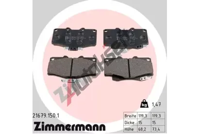 ZIMMERMANN Sada brzdovch destiek - kotouov brzda ZIM 21679.150.1, 21679.150.1