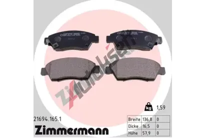 ZIMMERMANN Sada brzdových destiček - kotoučová brzda ZIM 21694.165.1, 21694.165.1 ZIMMERMANN Sada brzdových destiček - kotoučová brzda ZIM 21694.165.1, 21694.165.1