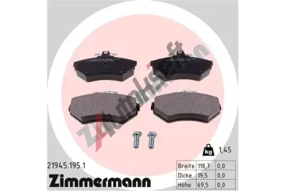 ZIMMERMANN Sada brzdovch destiek - kotouov brzda ZIM 21945.195.1, 21945.195.1