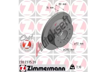 ZIMMERMANN Brzdový kotouč COAT Z - 280 mm ZIM 230.2375.20, 230.2375.20  ZIMMERMANN Brzdový kotouč COAT Z - 280 mm ZIM 230.2375.20, 230.2375.20